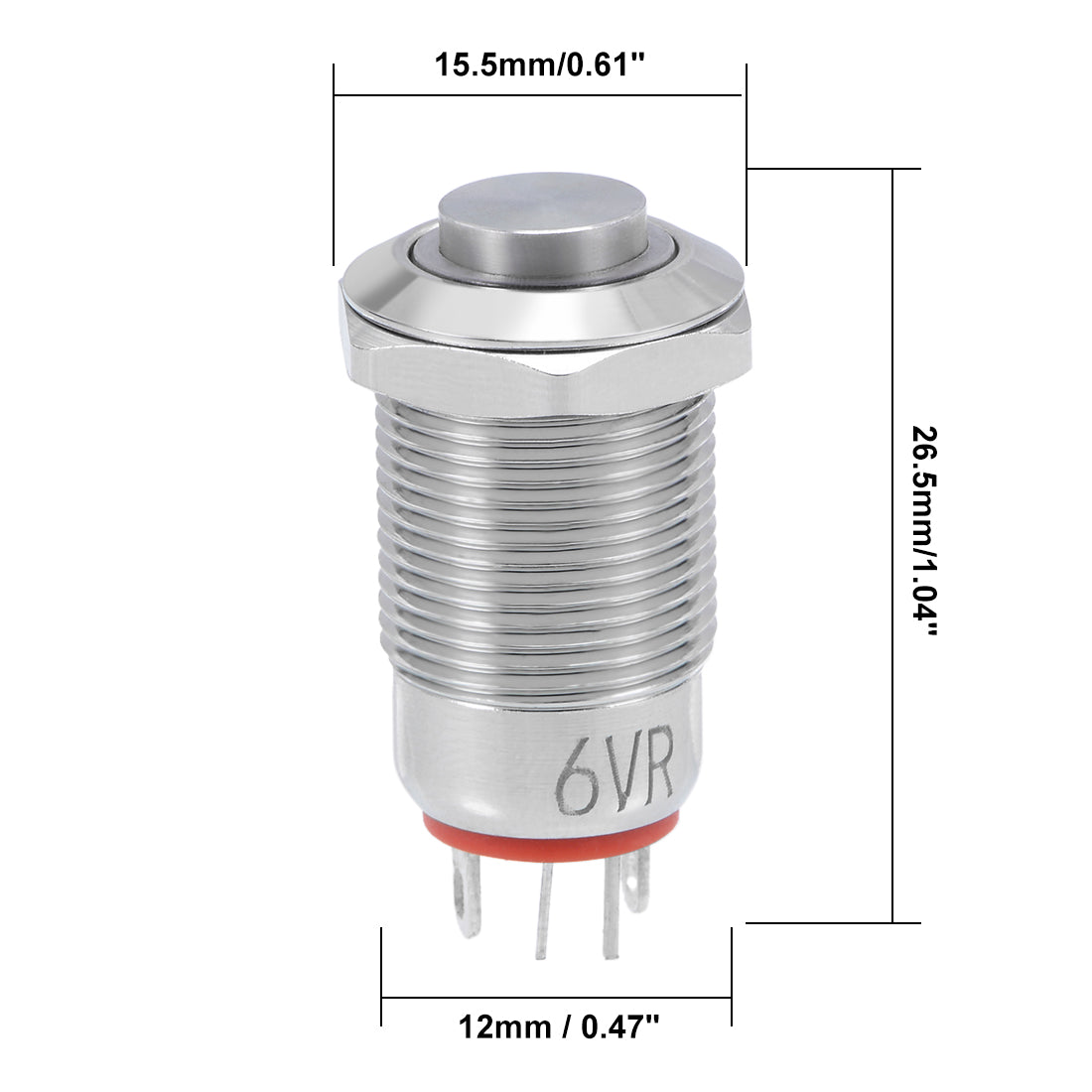 uxcell Uxcell Latching Metal Push Button Switch 12mm Mounting Dia 1NO 6V Red LED Light High Flat