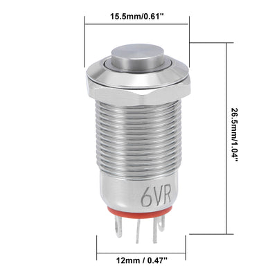 Harfington Uxcell Latching Metal Push Button Switch 12mm Mounting Dia 1NO 6V Red LED Light High Flat