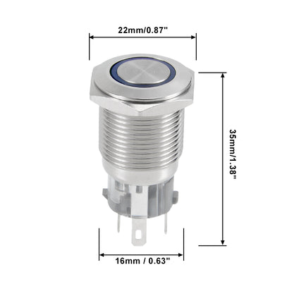 Harfington Uxcell Momentary Metal Push Button Switch 16mm Mounting Dia LED Light Button