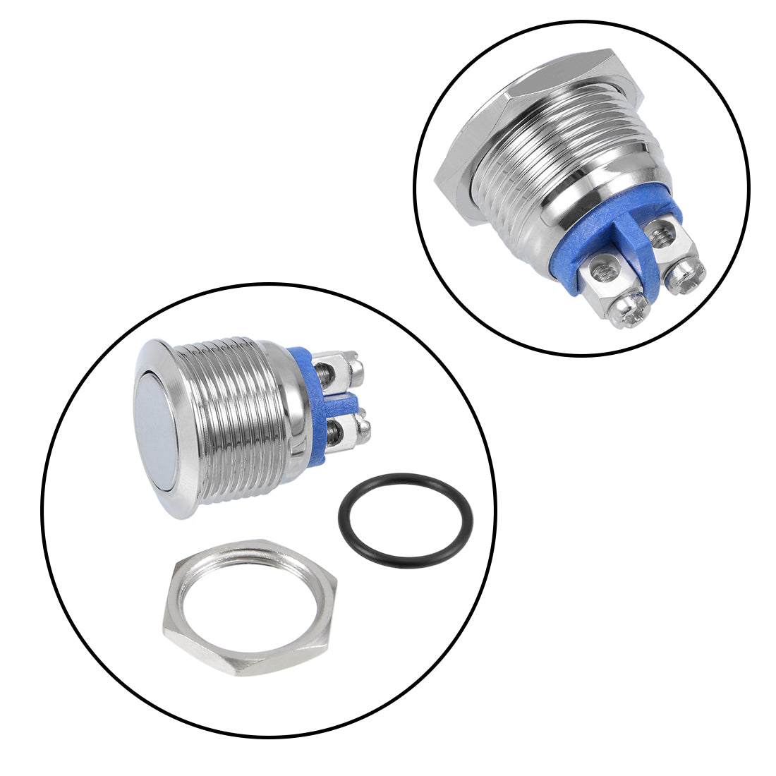 uxcell Uxcell Momentary Stainless Steel Push Button Switch 16mm Mounting Dia 5A 2 Screws