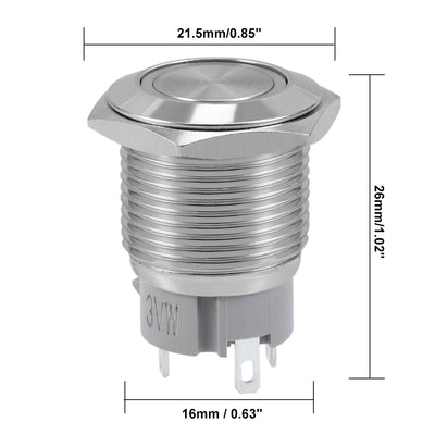 Harfington Uxcell Momentary Push Button Switch 16mm Mounting Dia 5A 1NO with 3V White LED Light