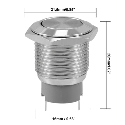 Harfington Uxcell Latching Metal Push Button Switch 16mm Mounting Dia 3A SPST 1NO 2 Terminals