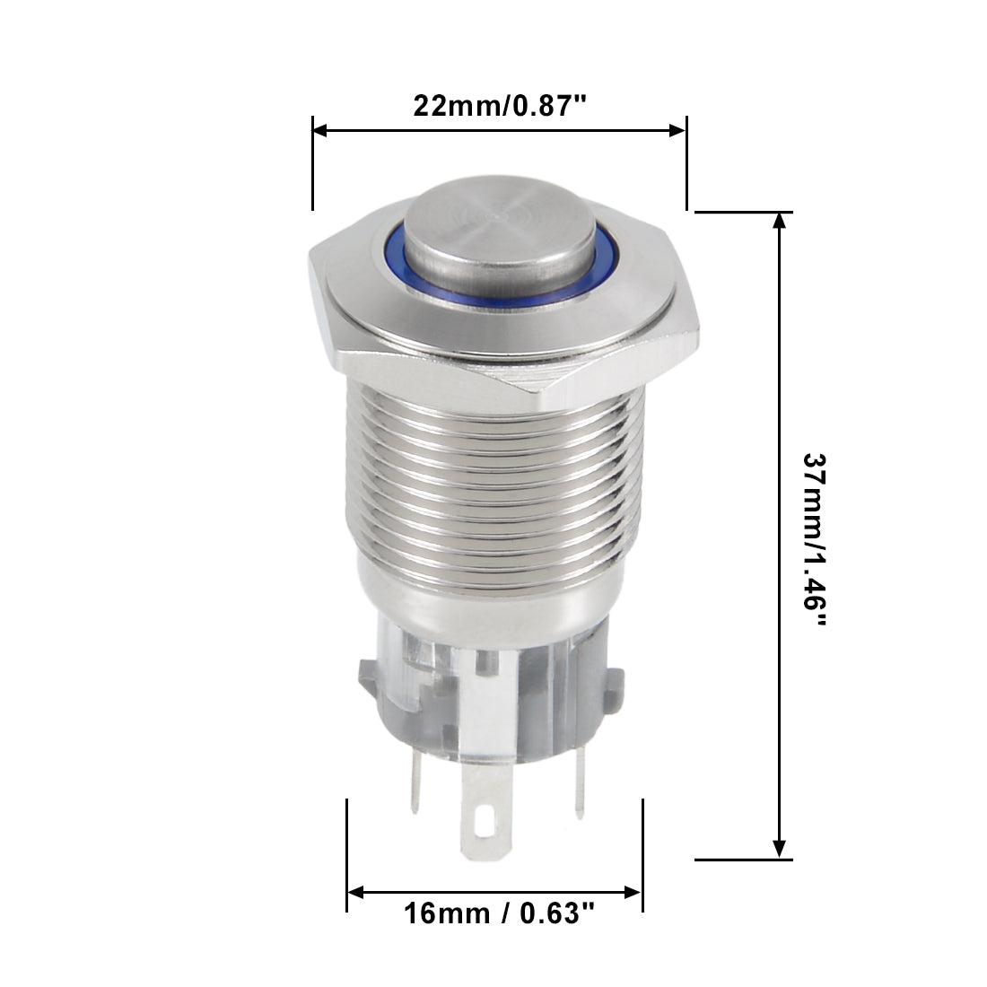 uxcell Uxcell Momentary Metal Push Button Switch 16mm Mounting Dia 1NO 1NC 12V Blue LED Light High Flat