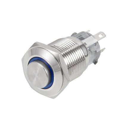 Harfington Uxcell Momentary Metal Push Button Switch 16mm Mounting Dia 1NO 1NC 12V Blue LED Light High Flat