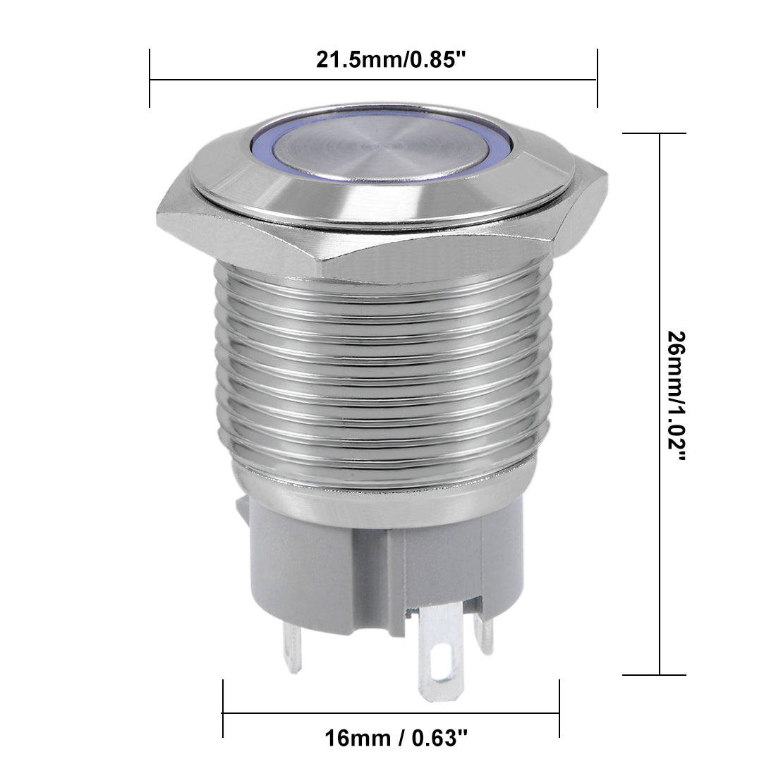 uxcell Uxcell Momentary Push Button Switch 16mm Mounting Dia 5A 1NO with 3V Blue LED Light