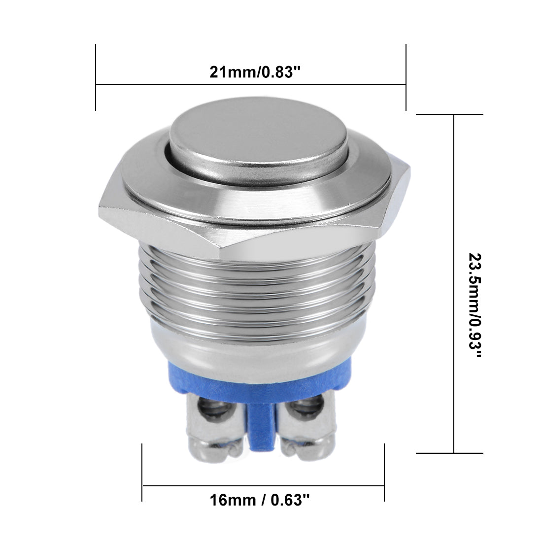 uxcell Uxcell 2pcs Momentary Metal Push Button Switch 16mm Mounting Dia 3A 2 Screw Terminals