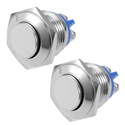 Harfington Uxcell 2pcs Momentary Metal Push Button Switch 16mm Mounting Dia 3A 2 Screw Terminals