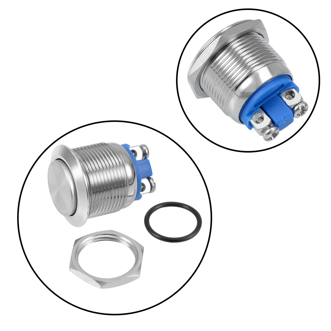 uxcell Uxcell Momentary Stainless Steel Push Button Switch 19mm Mounting Dia 5A 2 Screw Terminals