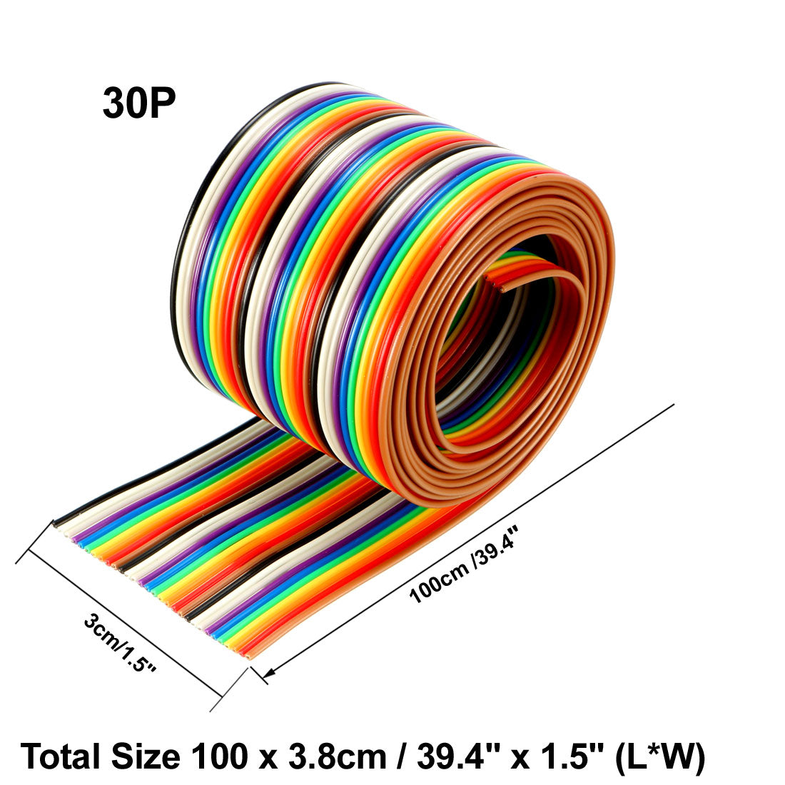 uxcell Uxcell Flat Ribbon Cable 30P Rainbow IDC Wire 1.27mm Pitch 1 Meter Long