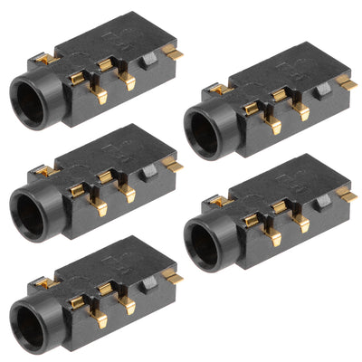 Harfington Uxcell 5Pcs PCB Mount 3.5mm 5 Pin Socket Headphone Stereo Jack Audio Video Connector Black PJ-327-5P