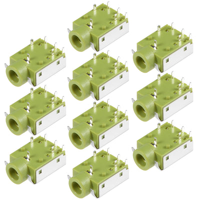 Harfington Uxcell 10Pcs PCB Mount 3.5mm 6 Pin Socket Headphone Stereo Jack Audio Video Connector Green PJ343