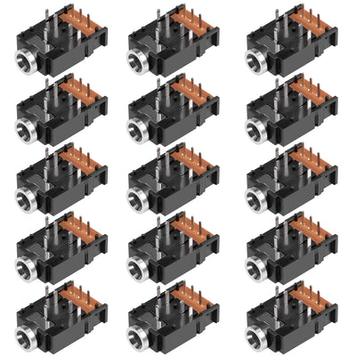 Harfington Uxcell 15Pcs PCB Mount 3.5mm 8 Pin Socket Headphone Stereo Jack Audio Video Connector Black PJ-3F07-8P