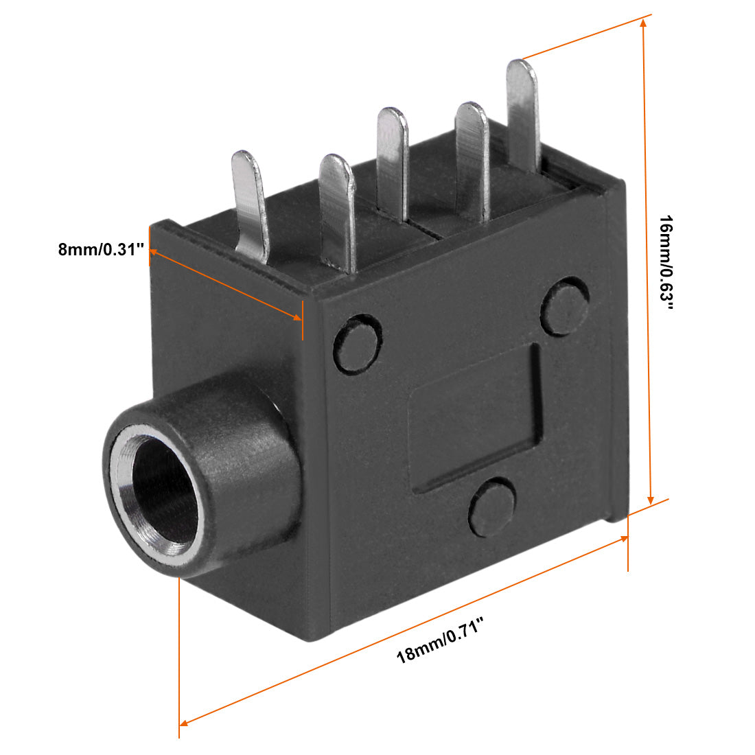 uxcell Uxcell 6Pcs PCB Mount 3.5mm 5 Pin Socket Headphone Stereo Jack Connector Black PJ325