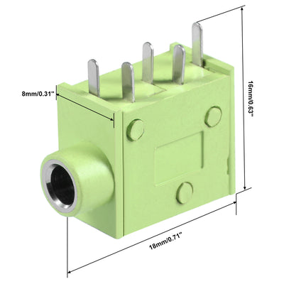 Harfington Uxcell 15Pcs PCB Mount 3.5mm 5 Pin Socket Headphone Stereo Jack Audio Video Connector Green PJ325