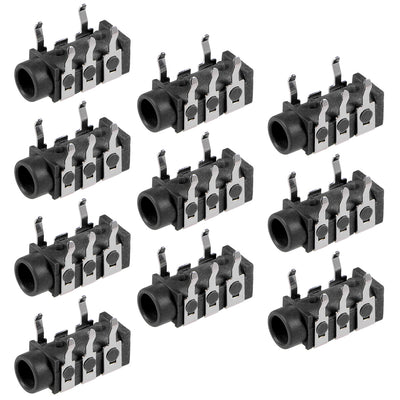 Harfington Uxcell 10Pcs PCB Mount 3.5mm 5 Pin Socket Headphone Stereo Jack Audio Video Connector Black PJ-313D