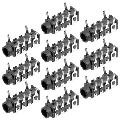 Harfington Uxcell 10Pcs PCB Mount 3.5mm 6 Pin Socket Headphone Stereo Jack Audio Video Connector Black PJ-313E-6P