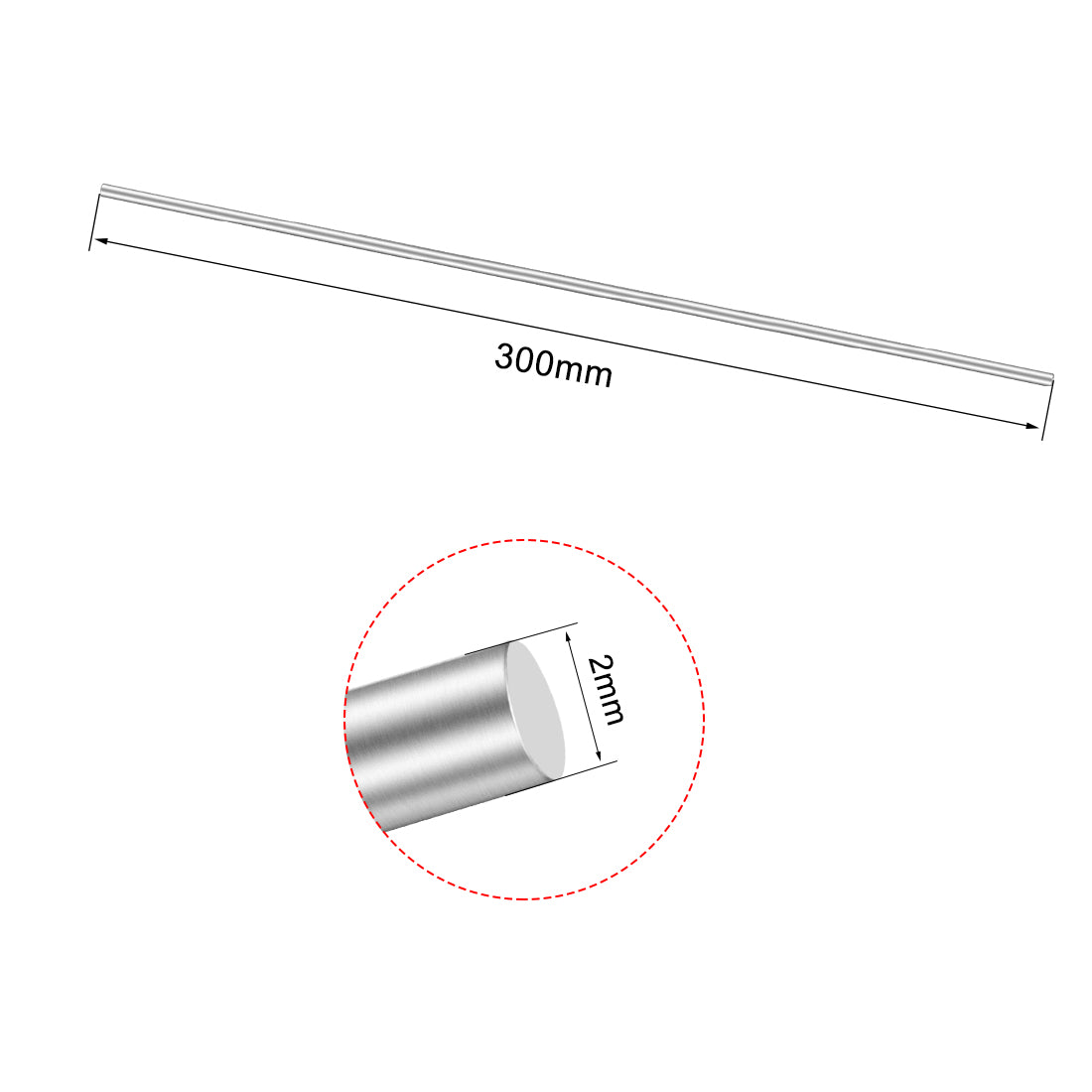 uxcell Uxcell 2Pcs Stainless Steel Shaft Round Rod 300mmx2mm for DIY Toy RC Car Model Part