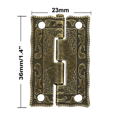 Harfington Uxcell 1.4" Antique Bronze Hinges Retro Carved Hinge Replacement with Screws 2pcs