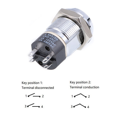 Harfington Uxcell 19mm 2 Positions 2NO 2NC Electric Key Lock Push Button Switch