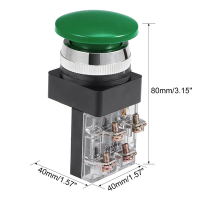 Harfington Uxcell 2Pcs 30mm Mounting Hole Momentary Push Button Switch Green DPST Mushroom Head