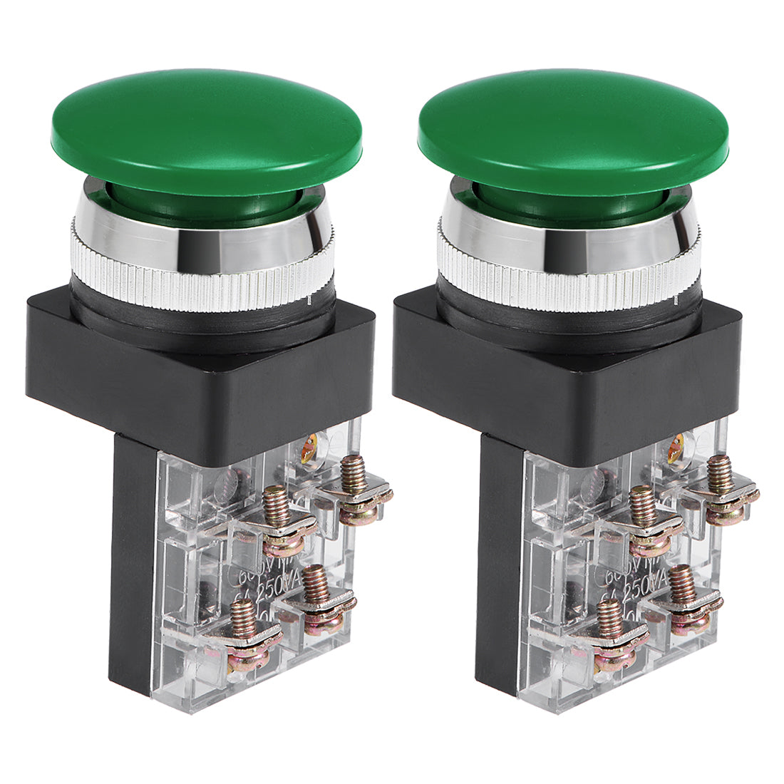 uxcell Uxcell 2Pcs 30mm Mounting Hole Momentary Push Button Switch Green DPST Mushroom Head