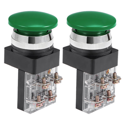 Harfington Uxcell 2Pcs 30mm Mounting Hole Momentary Push Button Switch Green DPST Mushroom Head