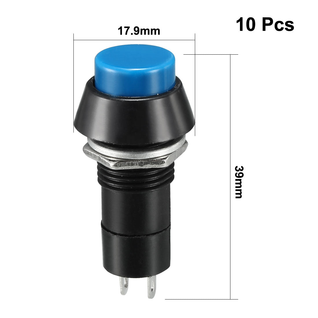 uxcell Uxcell 10Pcs,12mm Latching Push Button Switch Blue Self-Locking Latching Round Button SPST NO