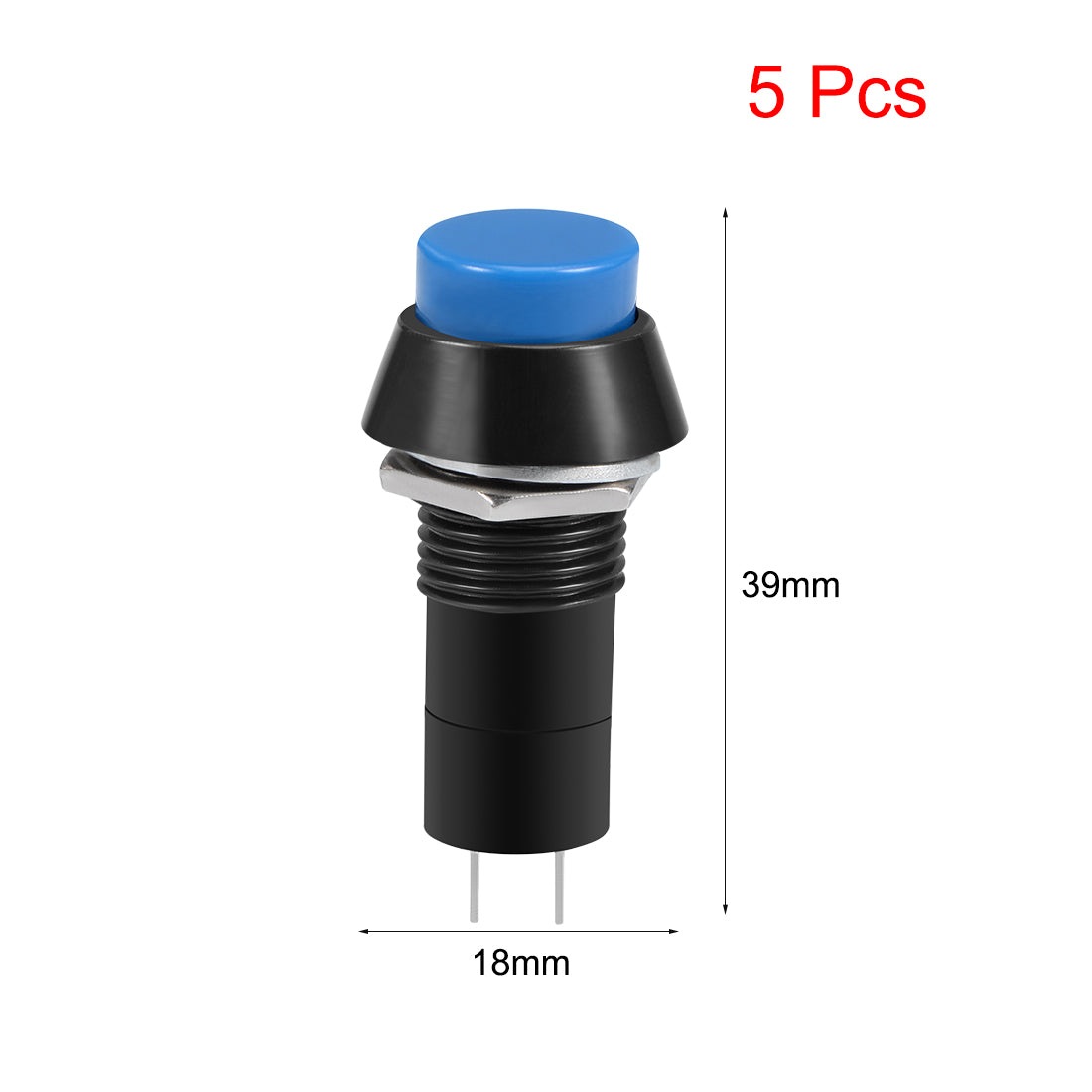 uxcell Uxcell 5Pcs,12mm Latching Push Button Switch Blue Self-Locking Latching Round Button SPST 1 NO