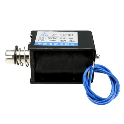 Harfington Uxcell JF-1578B DC 12V 8A 5KG 15mm Pull Push Type Open Frame Linear Motion Solenoid Electromagnet