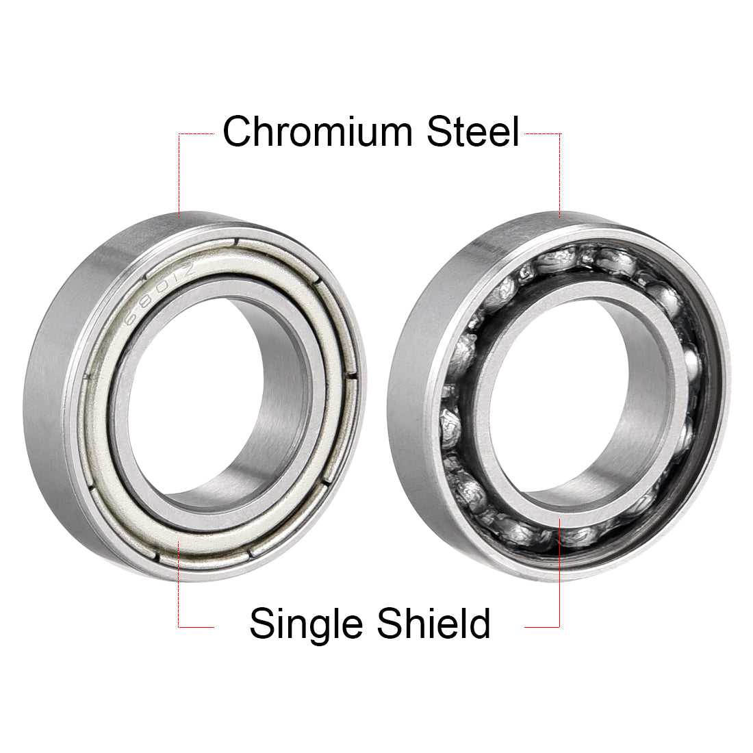 uxcell Uxcell Deep Groove Ball Bearing Thin Section Single Shielded Chrome Steel