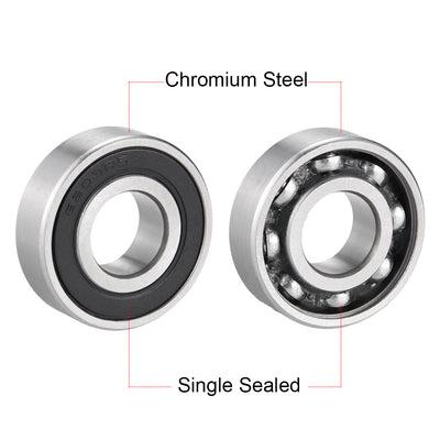 Harfington Uxcell Deep Groove Ball Bearing 6203RS Single Sealed, 17mm x 40mm x 12mm Chrome Steel Bearings