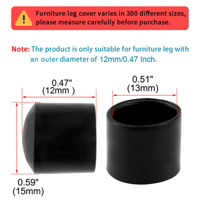 Harfington Uxcell PVC Leg Caps Tips Cup Feet Covers 12mm 0.47" Inner Dia 36pcs Anti-moisture Floor Protector for Furniture Chair Desk