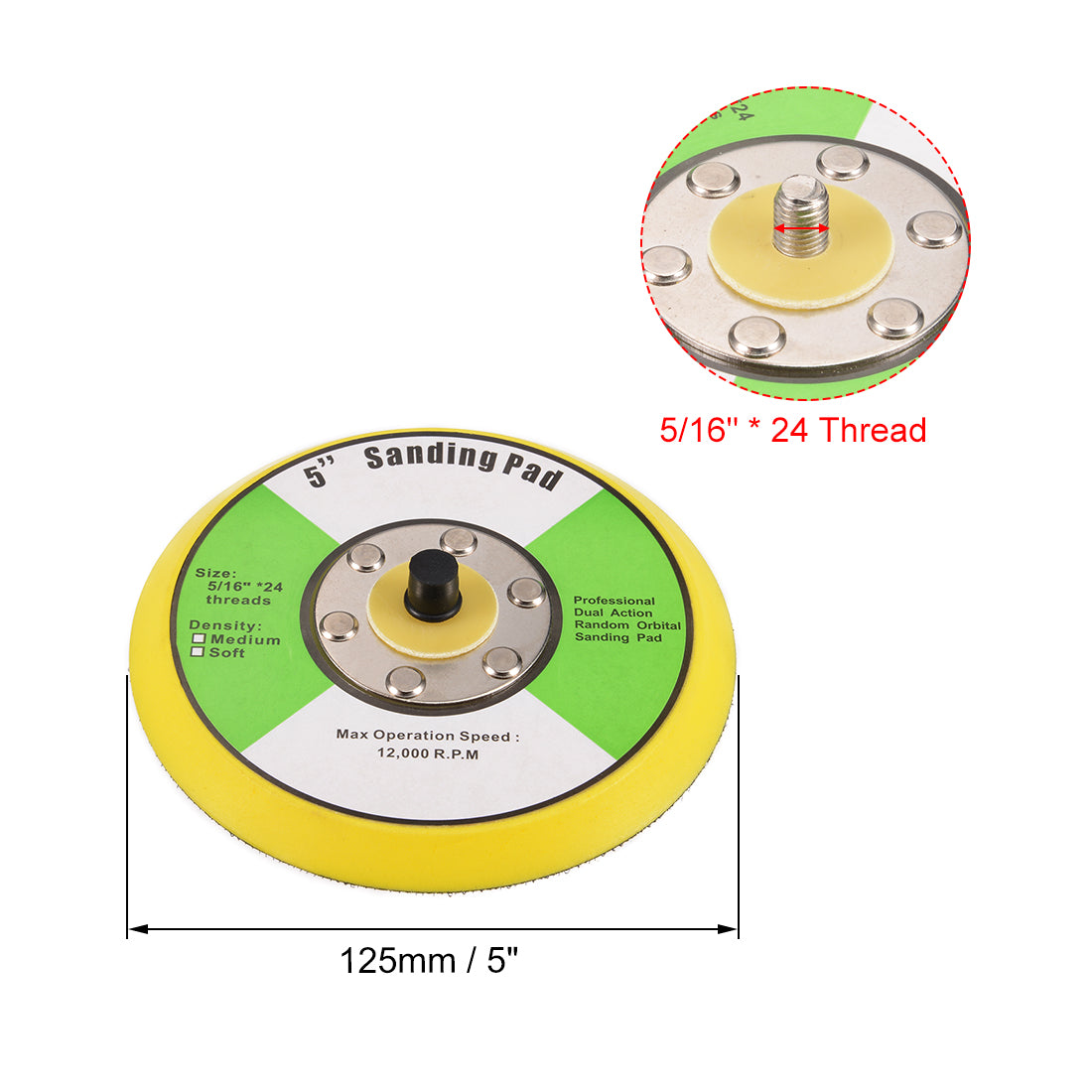 uxcell Uxcell 5 Inch Hook and Loop Backing Sanding Pads with 5/16 Inch * 24 Thread for Diamond Polishing Pads