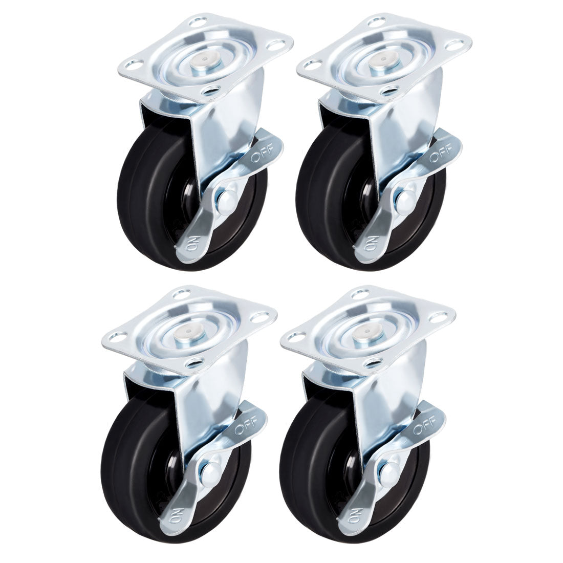 Uxcell Uxcell 3 Inch Swivel Casters Wheels Rubber 360 Degree Top Plate Mounted Caster Wheel with Brake 110lb Capacity 4 Pcs