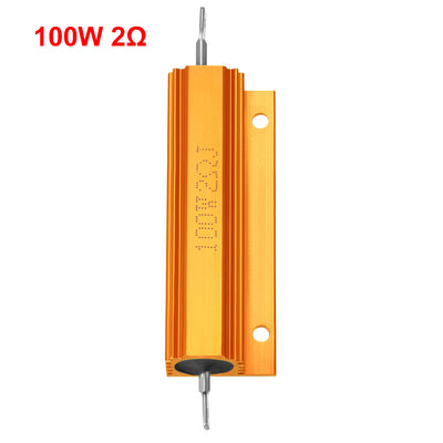 Harfington Uxcell Aluminum Case Resistor 100W 2 Ohm Wirewound Yellow for LED Replacement Converter