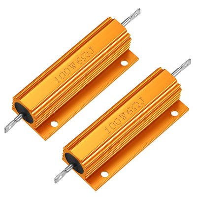 Harfington Uxcell 2pcs Aluminum Case Resistor 100W 6 Ohm Wirewound Gold for LED Replacement Converter 100W 6RJ