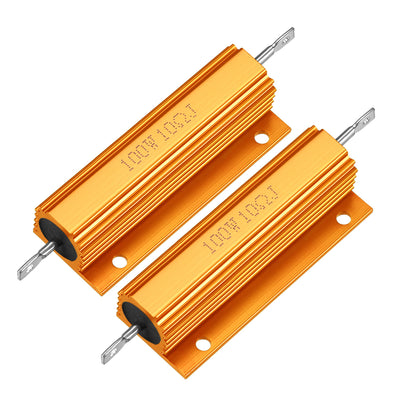 Harfington Uxcell 2Pcs Aluminum Case Resistor 100W 10Ohm Wirewound Yellow for LED Replacement Converter