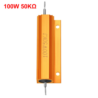 Harfington Uxcell Aluminum Case Resistor 100W 50KR Wirewound Yellow for LED Replacement Converter