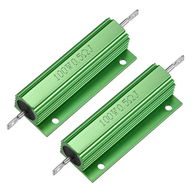 Harfington Uxcell 2 Pcs Aluminum Case Resistor 100W 0.5 Ohm Wirewound Green for LED Replacement Converter 100W 0.5RJ