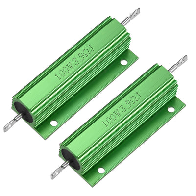 Harfington Uxcell 2 Pcs Aluminum Case Resistor 100W 3.9 Ohm Wirewound Green for LED Replacement Converter 100W 3.9RJ