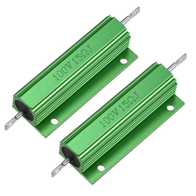 Harfington Uxcell 2 Pcs Aluminum Case Resistor 100W 15 Ohm Wirewound Green for LED Replacement Converter 100W 15RJ