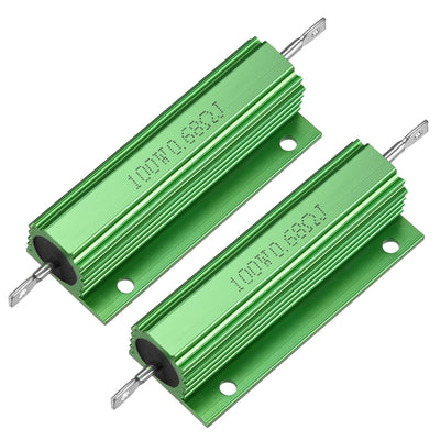 Harfington Uxcell 2 Pcs Aluminum Case Resistor 100W 0.68 Ohm Wirewound Green for LED Replacement Converter 100W 0.68RJ