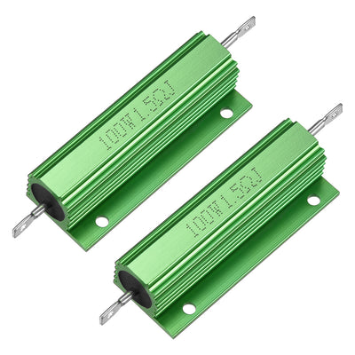 Harfington Uxcell 2 Pcs Aluminum Case Resistor 100W 1.5 Ohm Wirewound Green for LED Replacement Converter 100W 1.5RJ