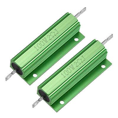 Harfington Uxcell 2 Pcs Aluminum Case Resistor 100W 2 Ohm Wirewound Green for LED Replacement Converter 100W 2RJ