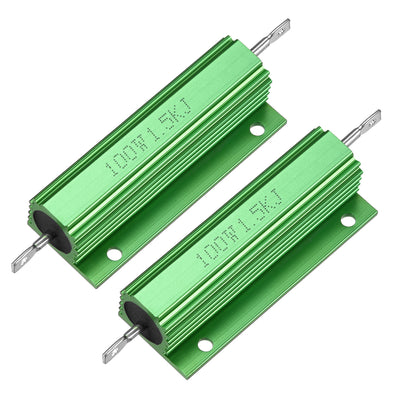 Harfington Uxcell 2 Pcs Aluminum Case Resistor 100W 1.5k Ohm Wirewound Green for LED Replacement Converter 100W 1.5kRJ