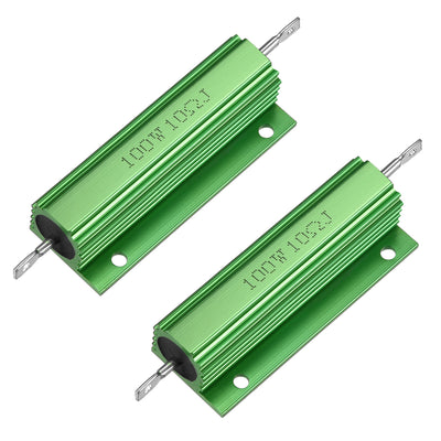 Harfington Uxcell 2 Pcs Aluminum Case Resistor 100W 10 Ohm Wirewound Green for LED Replacement Converter 100W 10RJ