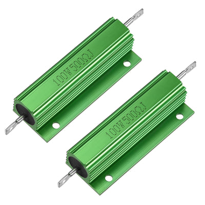 Harfington Uxcell 2 Pcs Aluminum Case Resistor 100W 500 Ohm Wirewound Green for LED Replacement Converter 100W 500RJ