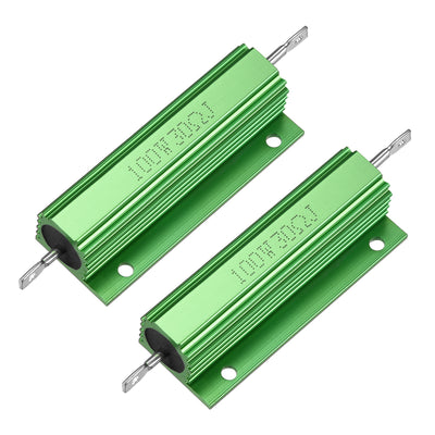 Harfington Uxcell 2 Pcs Aluminum Case Resistor 100W 30 Ohm Wirewound Green for LED Replacement Converter 100W 30RJ