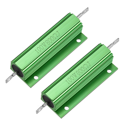 Harfington Uxcell 2 Pcs Aluminum Case Resistor 100W 800 Ohm Wirewound Green for LED Replacement Converter 100W 800RJ