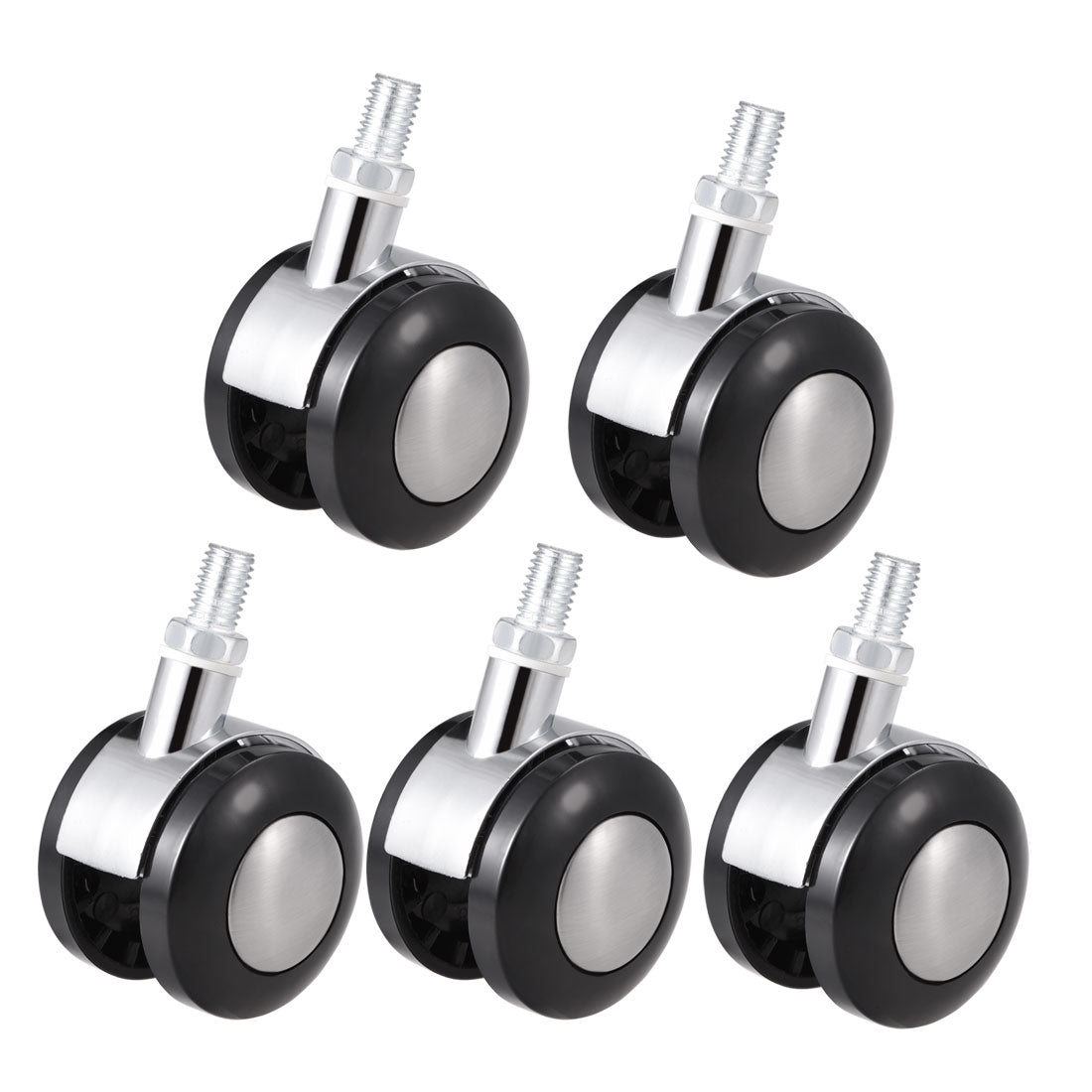 uxcell Uxcell Office Chair Casters Alloy Plastic 2 Inch Twin Wheel M10 x 15mm Threaded Stem Swivel Caster, 44lb Load Capacity, 5 Pcs